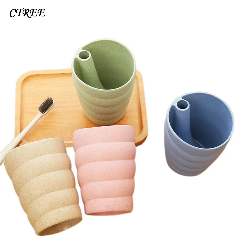 

CTREE 1Pcs Creative Wheat Straw Spiral Cup Bathroom Tooth Brush Cups Band Toothbrush Holder Bathroom Tool Tumblers 4 Colors C578