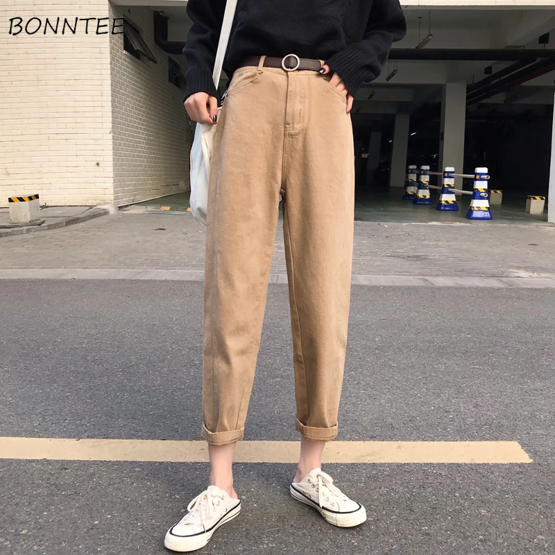 

Jeans Women Solid Trendy Elegant All-match High-quality Korean Style Loose Leisure Daily Womens Female Lovely Students 2019 New