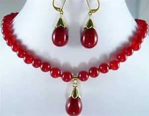 

Free shipping 8mm Red Ruby jewerly Necklace Earring AALD1030 set (30%)