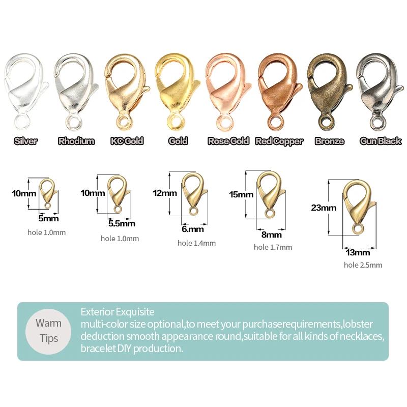 

ZHUKOU 100PCS 10/12/15/23mm Metal Zinc Alloy Lobster Clasps Hooks For Jewelry accessories Making women DIY Necklace clasp hooks