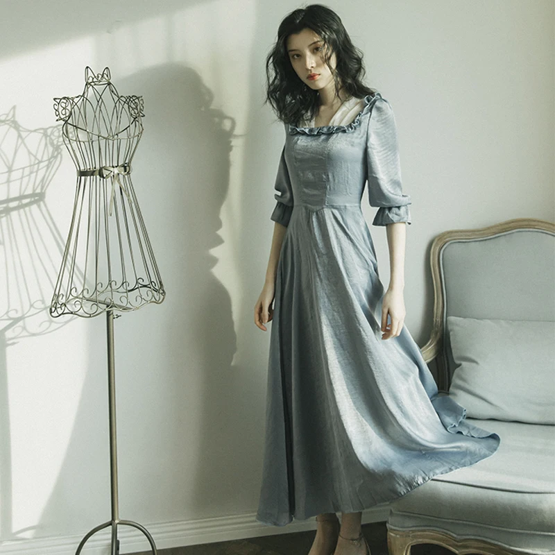 

Wholesale Victorian French palace Retro soft dress female retro elegant Victoria style was thin vacation dress wq1929