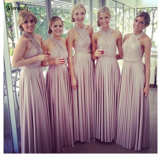 Cheap Pink multi-wear A-line Convertible Bridesmaid Dresses Pleated Beach Wedding Guest Party Gowns Long Prom Dress Cheap Pink multi-wear A-line Convertible Bridesmaid Dresses Pleated Beach Wedding Guest Party Gowns Long Prom Dress