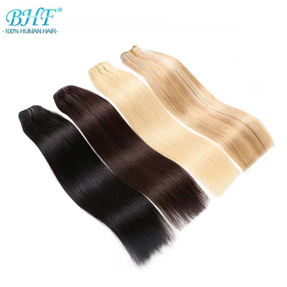 Image BHF Clip In Hair Extensions Human Hair Remy Straight 100% Brazilian Hair Extension Clip In 6pcs set  70g Full Head