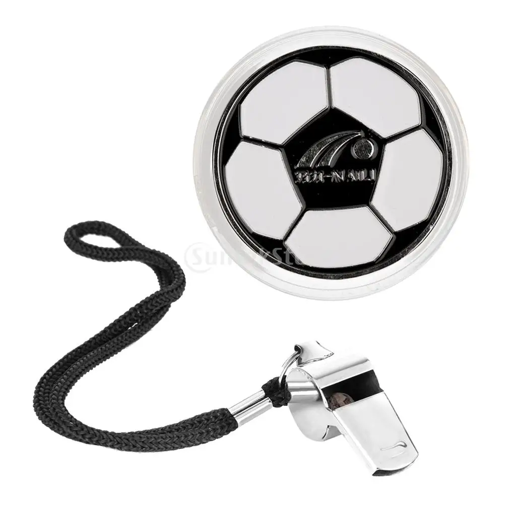 Double Sided Football Soccer Referee Flip Coin Toss Coin Plus Sports Referee Metal Whistles with Lanyard