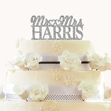 Акриловые Персонализированные Mr& Mrs золотые блестки Торт Топперы два сердца дизайн на заказ фамилия свадебный торт Топпер вечерние украшения