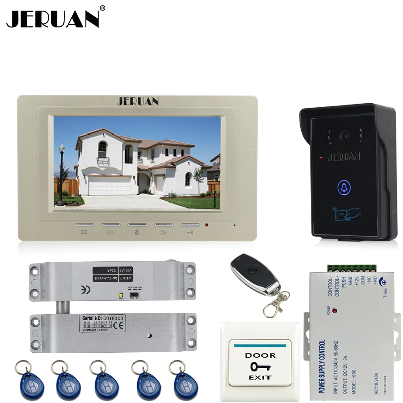 

JERUAN luxury 7`` Video Intercom Video Door Phone System+700TVL RFID Access Waterproof Touch key Camera+Electric Bolt lock