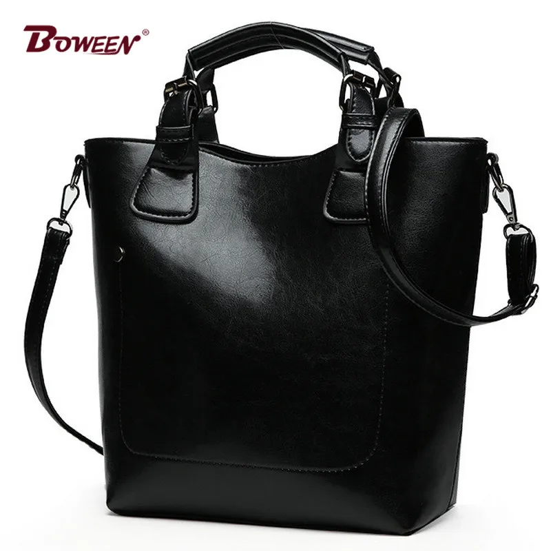 

Top-Handle bags for women 2018 high quality pu leather handbags Ladies Shoulder Bags large vintage Bucket bag Female black