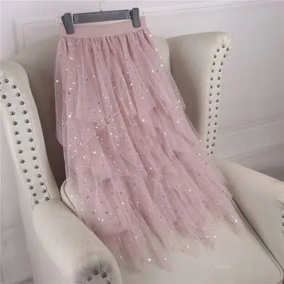 Однотонная женская юбка летняя юбка-пачка рисунок звезды луны Асимметричная юбка для девочек W30222 - Цвет: star pink