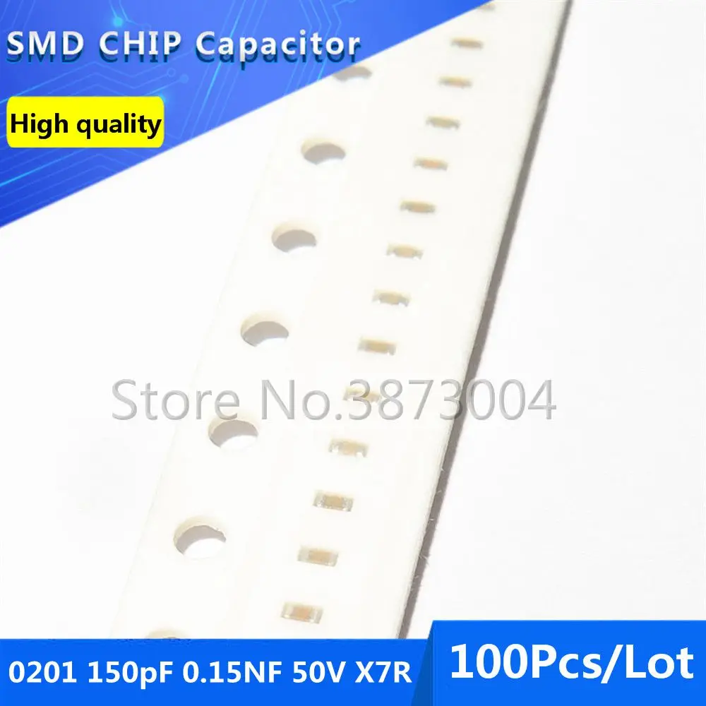

100pcs 0201 150pF 0.15NF 50V X7R 10% Thick Film Chip Multilayer Ceramic Capacitor