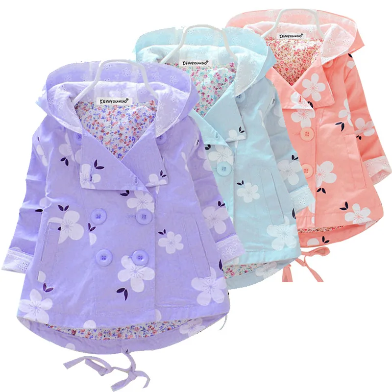 

Spring Autumn Baby Girls Hooded Jacket Coat Double Breasted Cardigan Infant Baby Kids Lace Coat Children Outwear