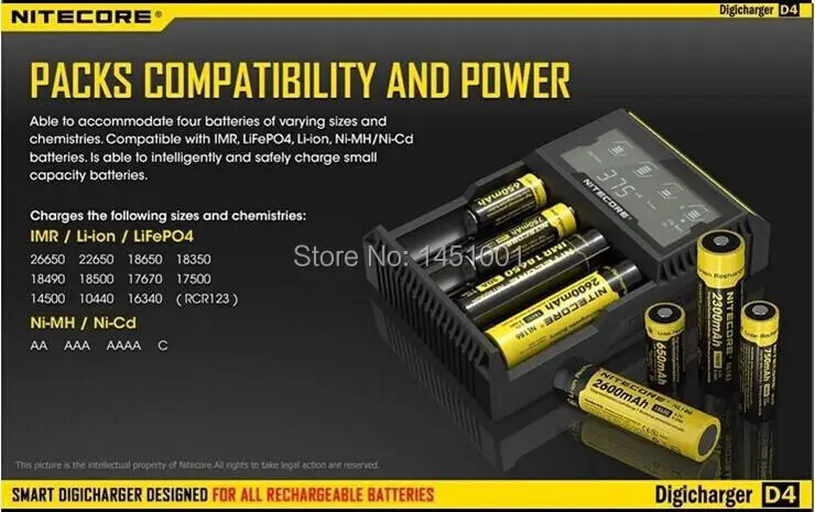 10PCS/Lot!Orginal Nitecore D4 Universal Intellicharger LCD Display E Cigarette Charger for 18650 18350 18500 14500 Li-on Battery |