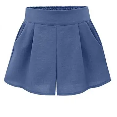 L-5XL размера плюс повседневные женские шорты летние модные шорты с высокой талией и широкими штанинами очень большая женская одежда с эластичным поясом - Цвет: Небесно-голубой