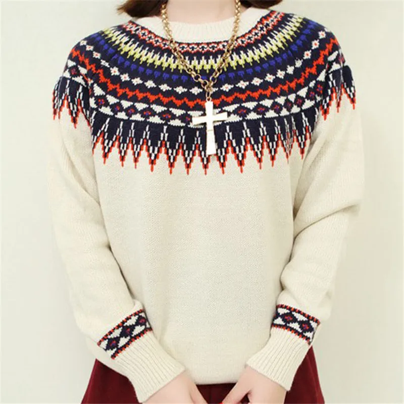 2017 New College style winter print round neck sweater, loose woman