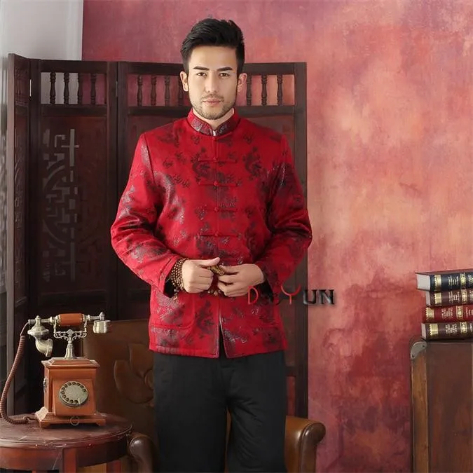 Китайская традиционная Мужская шелковая атласная куртка с воротником-стойкой тонкая стеганая куртка теплая M L XL XXL 3XL 4XL DY07