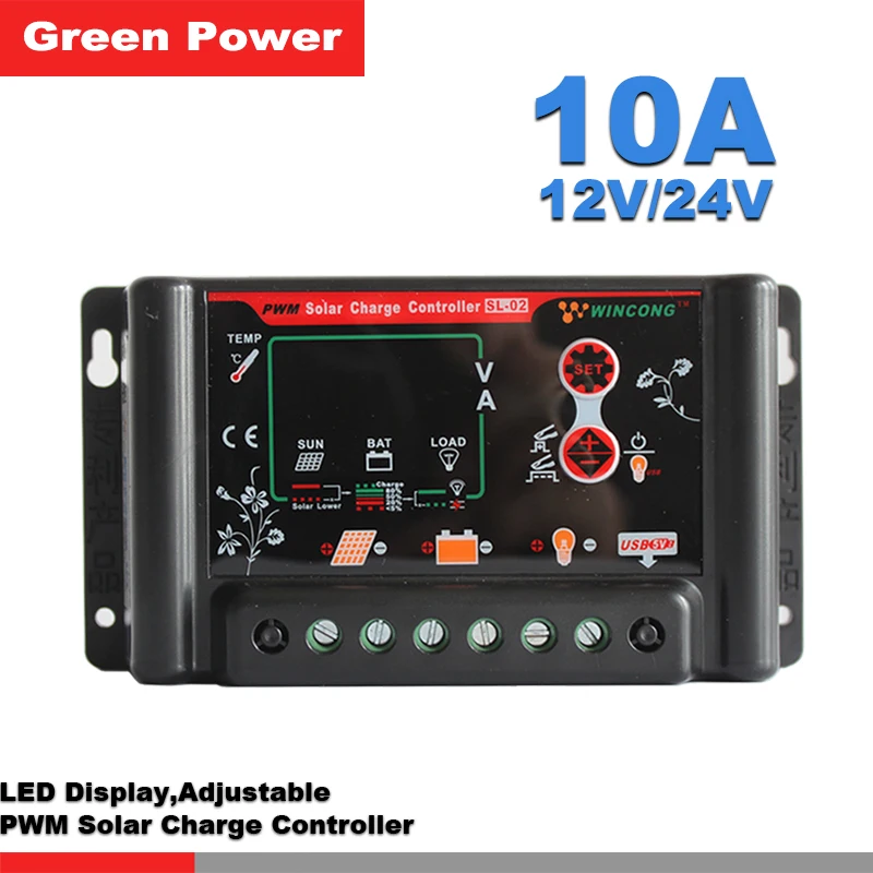 

SL02B-10A 12V/24V Solar charge controller,lithium battery charge controller with timer and lighting control solar controller