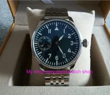 44mm PARNIS black dial Asian 6497 Gooseneck Mechanical Hand Wind movement Mechanical watch blue Luminous men’s watch sdgd02