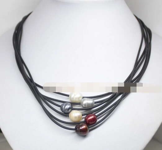 

Jew2795 6pcs Multi-Color growth pearl stone handmade leather pendant necklace