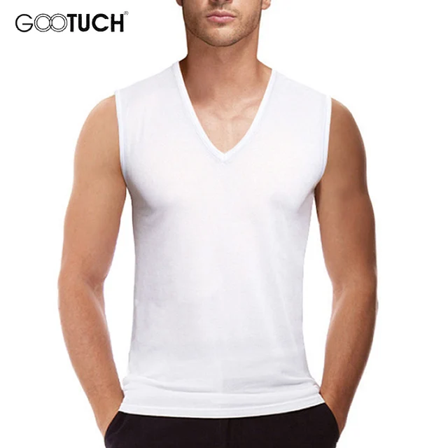 Hombre Camisetas camisa blanca sin mangas con cuello en V