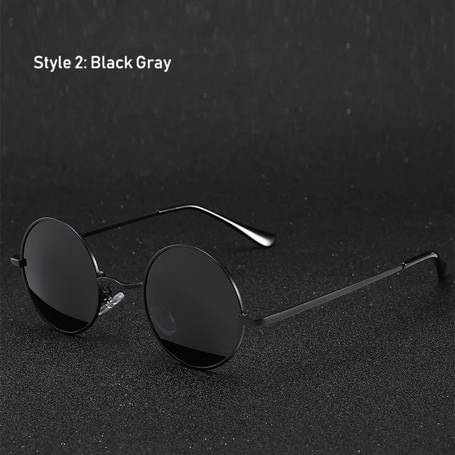 Retro Vintage Round Polarized Sunglasses Men Brand Designer Sun Glasses Women Alloy Metal Frame Black Lens Eyewear Driving UV400 D1 Black