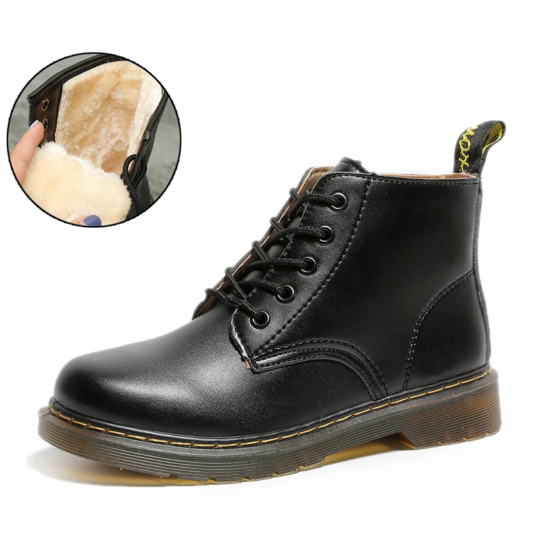 La MaxPa/Ботинки martin; уличные рабочие ботинки; женская обувь; зимние женские ботинки из искусственной кожи; зимние водонепроницаемые ботильоны; ботинки на шнуровке