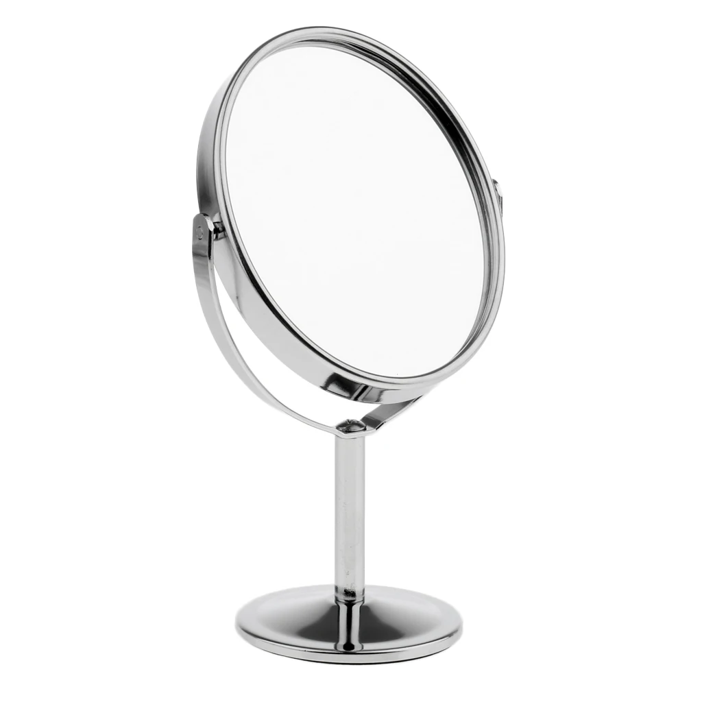 16 см Мини Двойное боковое зеркало нормальное увеличительное овальное зеркало с металлической подставкой Настольный декоративный вращающийся макияж зеркала - Цвет: Silver