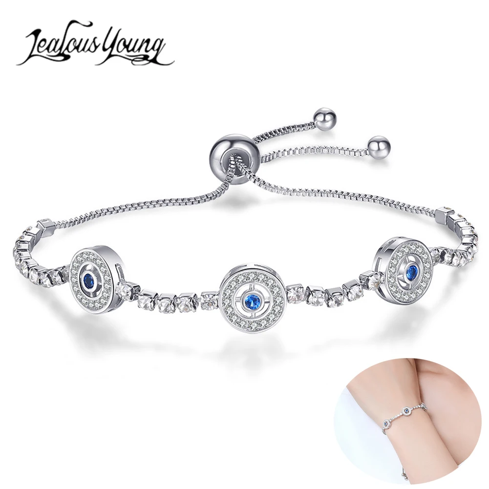 

2019 Round Blue Zirconia Bracelets with Silver Color Crystal Adjustable Chain Bracelet for Women Gifts