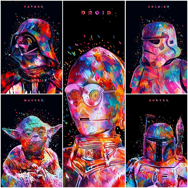 色スターウォーズポップアートミニマリスト壁紙ダース ベイダーヨーダストームトルーパー 3cpo ジェダイキャンバス絵画壁の装飾の写真 Aliexpress ホーム ガーデン