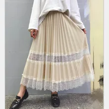 5 цветов, весна, Новое поступление, тонкие милые длинные юбки Феи для женщин, кружевная прошитая плиссированная юбка
