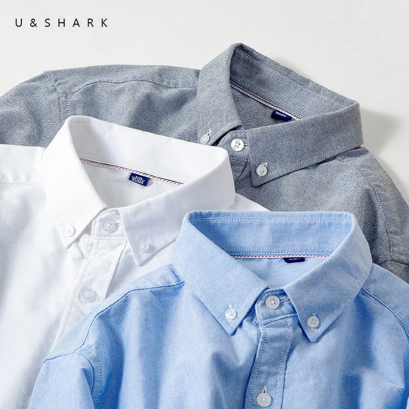 

U&SHARK Spring Autumn Long-Staple Cotton Oxford Shirt Long Sleeve Men Blouse Social Casual Shirts Classic Mens Dress Shirts