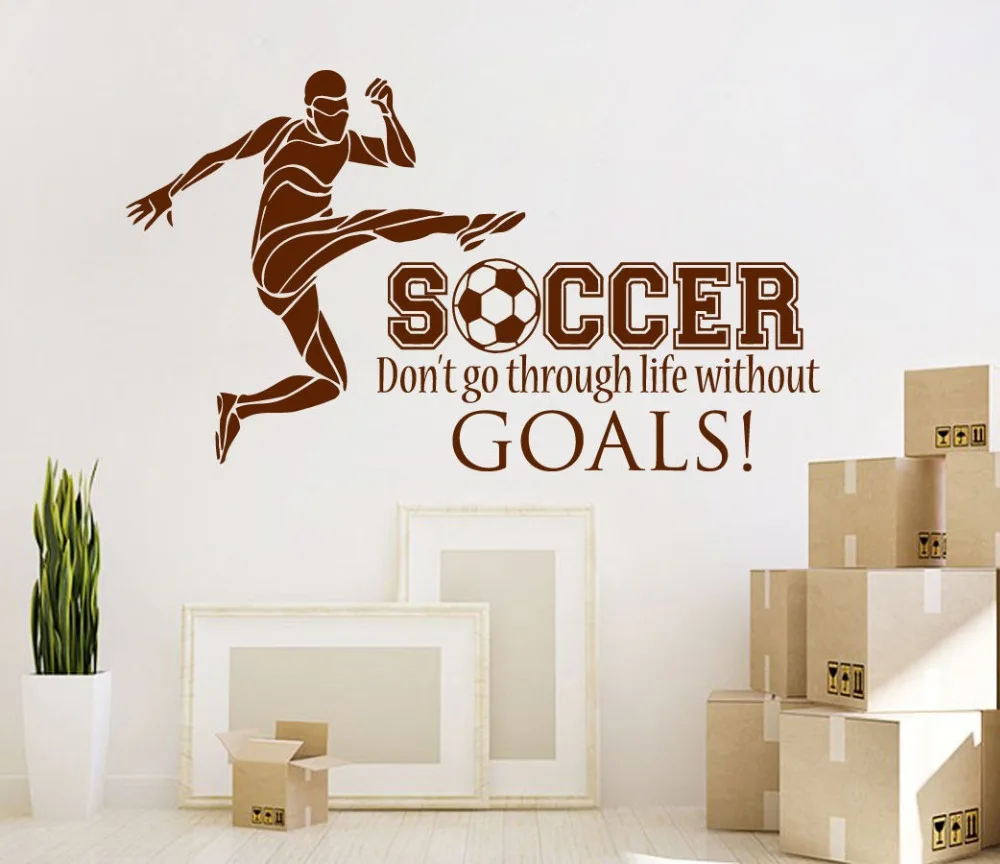 Wall Sticker Football Soccer Quotes Decal Boys Teens Bedroom Art Decor Stickers boy Sports Living Room Vinilos adesivo NY 327 in Wall Stickers from Home