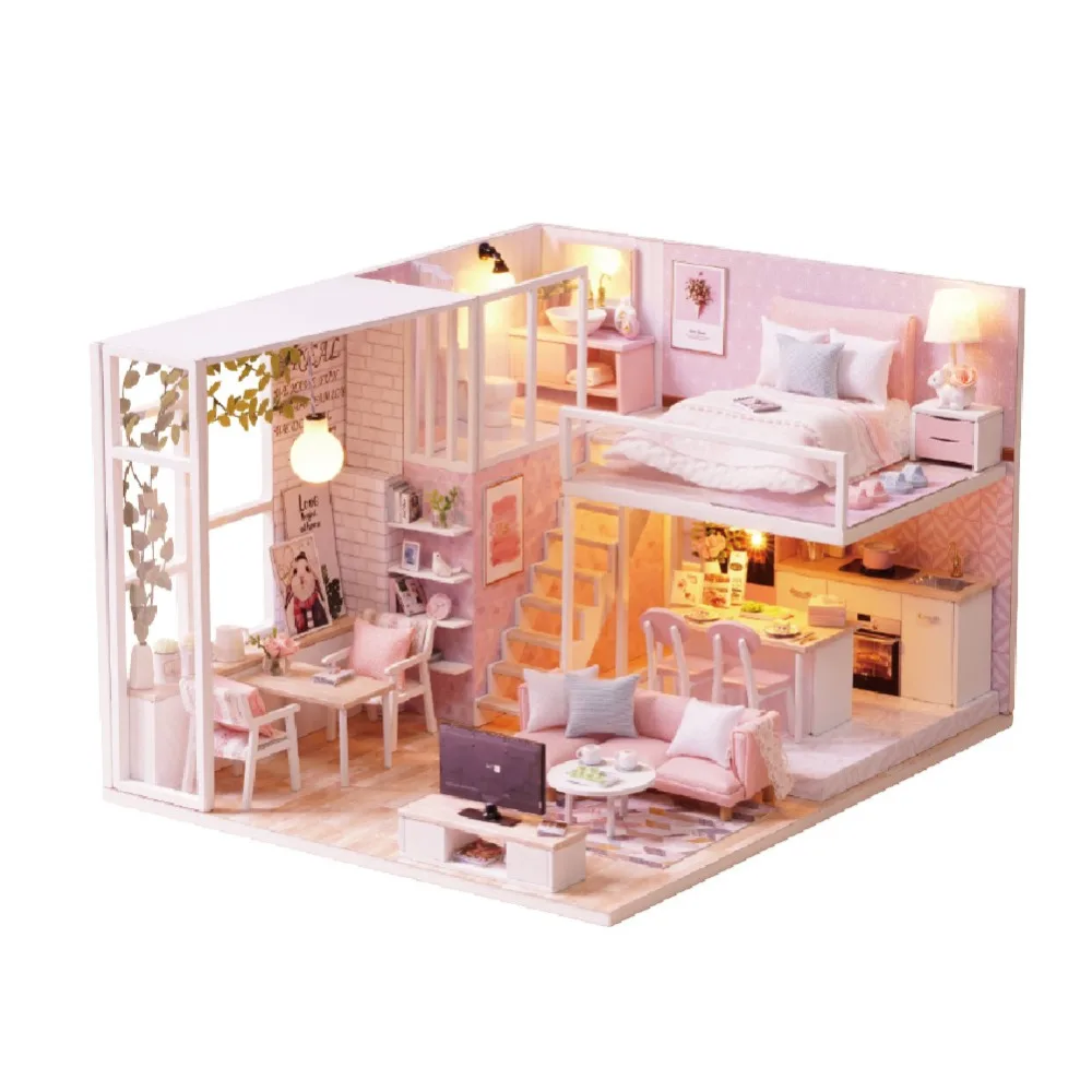 

DIY Doll House Miniature Dollhouse With Furnitures Wooden House Miniaturas Toys For Children New Year Christmas Gift L022