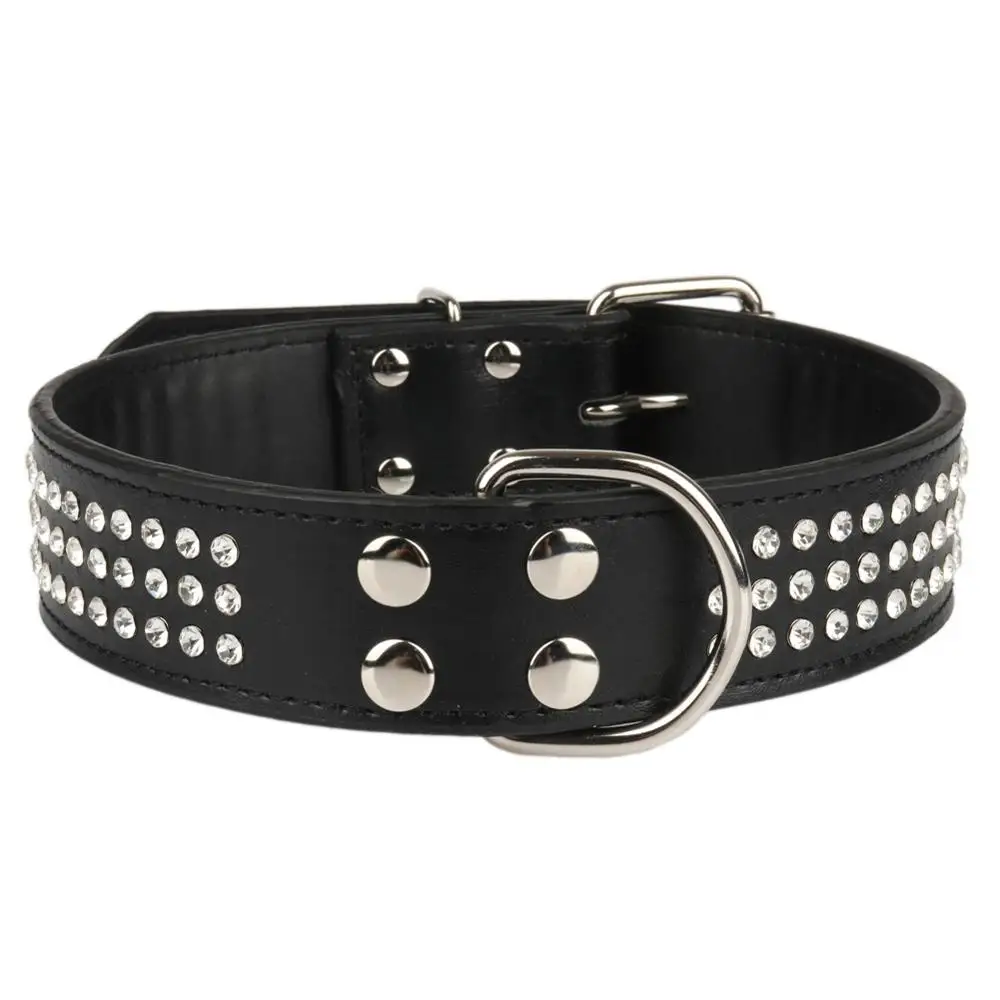 

Big Dog Collar Genuine Leather with Rhinestones Decoration and Thick D Ring Collar for Large Breed Pet Supplies