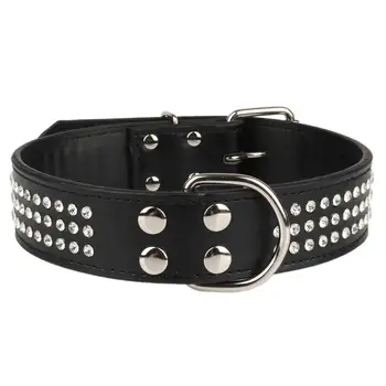 

Big Dog Collar Genuine Leather with Rhinestones Decoration and Thick D Ring Collar for Large Breed Pet Supplies
