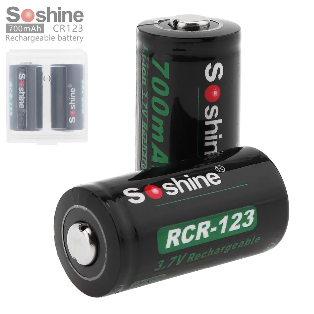 2 шт./компл. Soshine 3,7 V 16340 700mAh ионно-литиевая Перезаряжаемые Батарея RCR123 Li-Ion Батарея+ Батарея Чехол Коробка для хранения