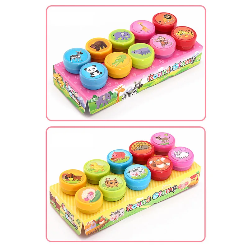 10-50pcs Round Multicolor Fun Stamps Cartoon Animals Fruits Traffic Child  DIY Scrapbook Kids Stamp Rubber