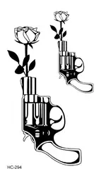 Переноса воды наклейки с поддельными татуировками эскиз пистолет роза татуировка в форме цветка Водонепроницаемый временная татуировка