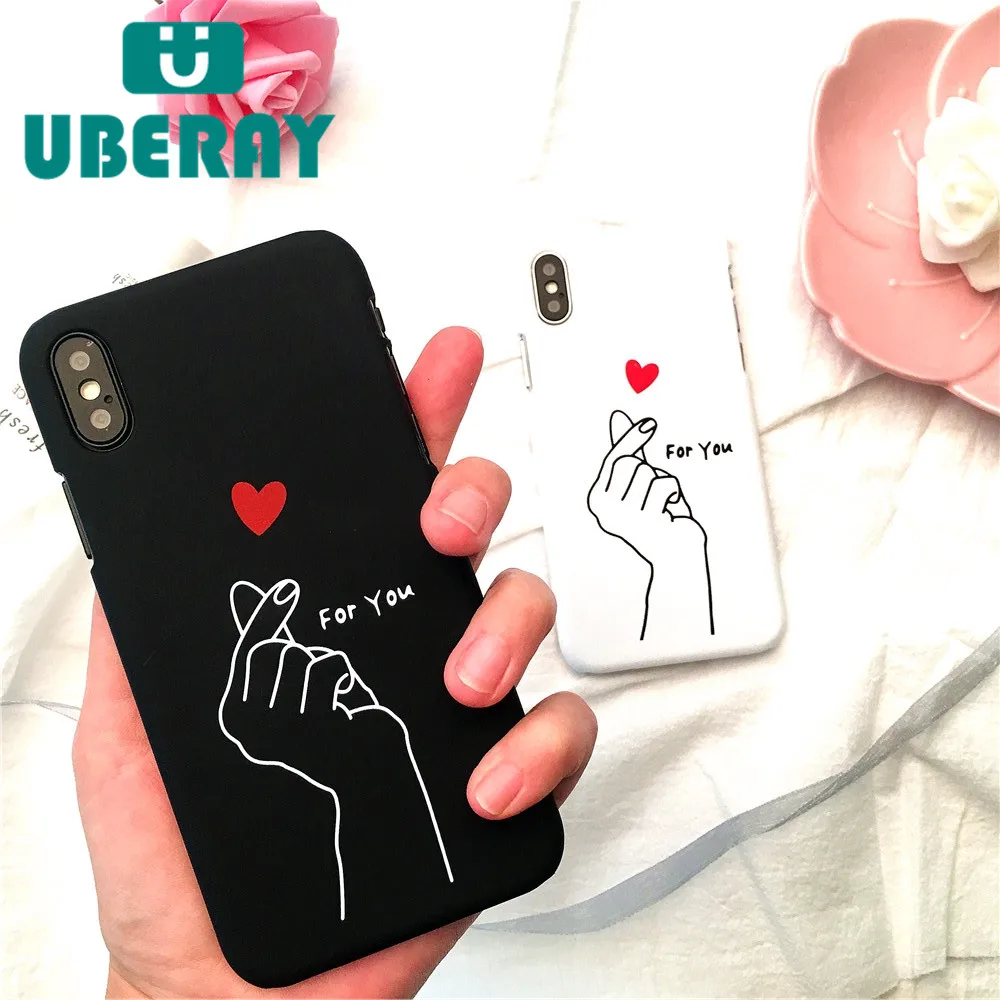 

UBERAY Case For iphone X iPhone 7 Couple Case Love Heart Finger Hard PC Half Protect Back Cover For iphone 5 5s SE 6 6s 7 8 Plus