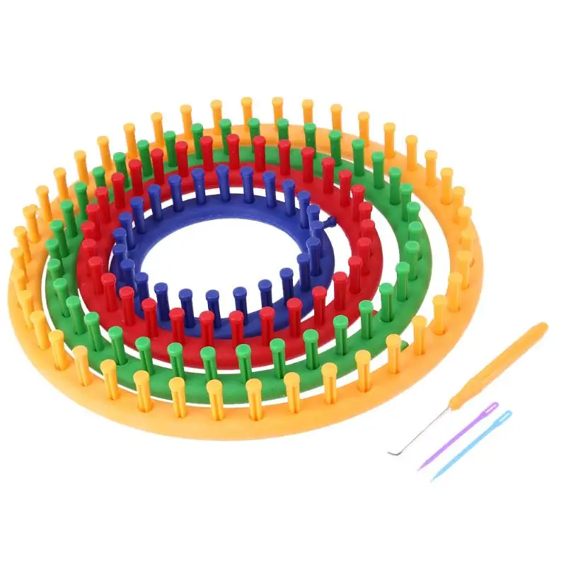 Набор вязальных ткацких станков круглая Круглая Шапка вязальщик 4 размера красочная вязальная машина для шапок шарфы шерстяные спицы для пряжи крючок швейные инструменты