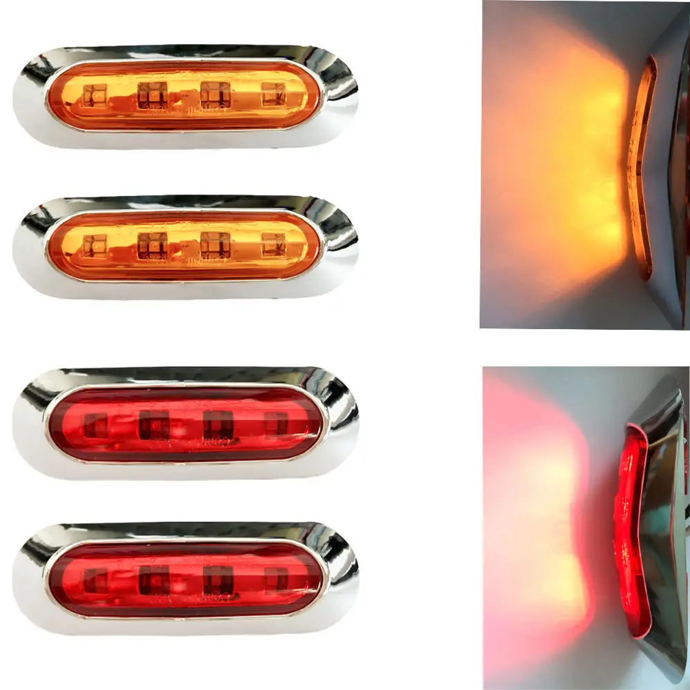 4x12v 24v Amber/Red Led Side Marker Tail Light Lamp Clearance Trailer