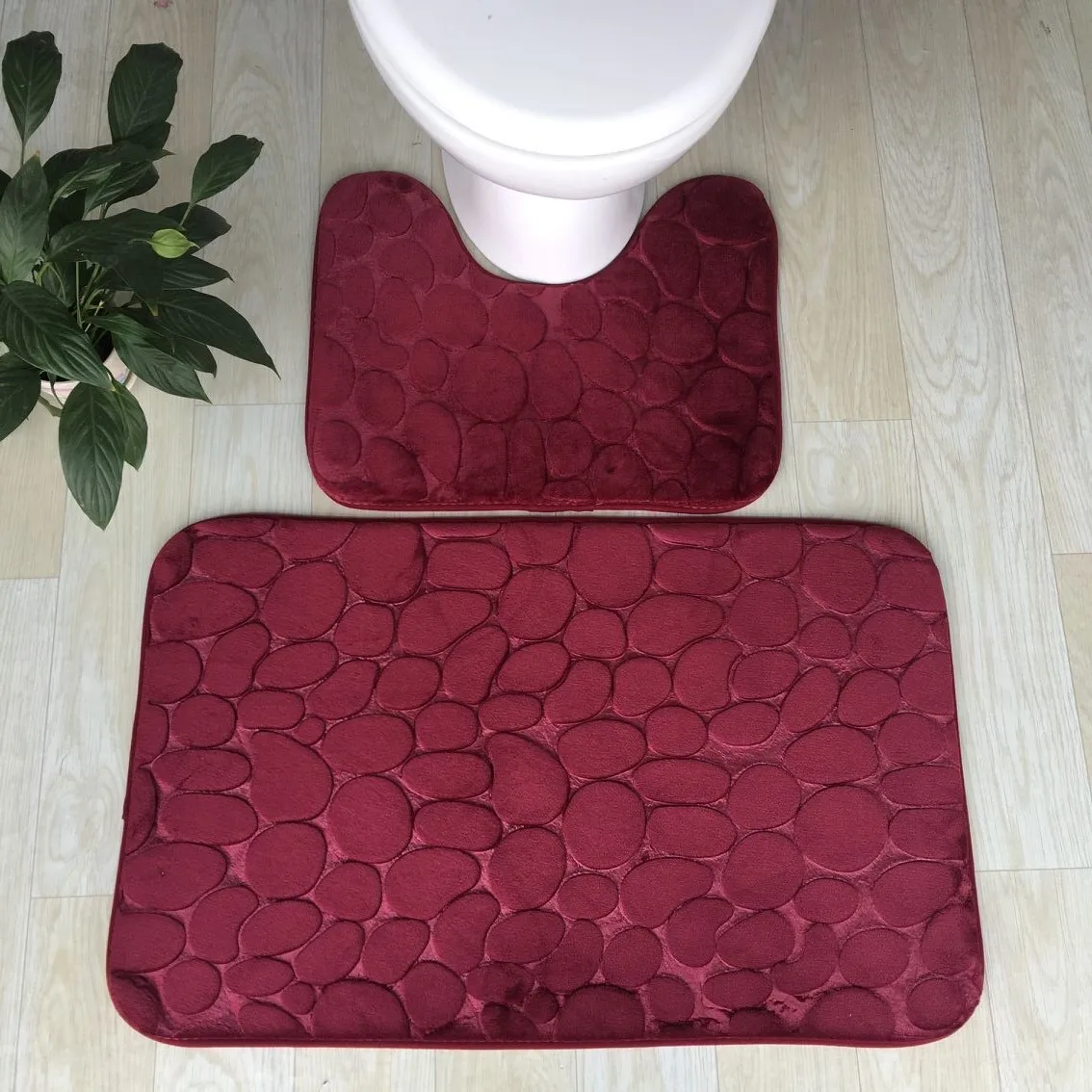 Zeegle 3D каменный коврик для ванной, 2 шт., коврики для туалета, коврики для ванной комнаты, коврики для туалета, Впитывающий Коврик для ванной комнаты - Цвет: Wine