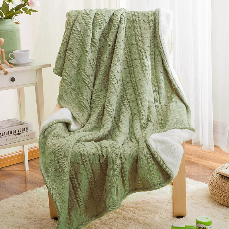 Winter Warm Gray Knitted Wool Blanket Sofa / Bedspread Blanket Braided