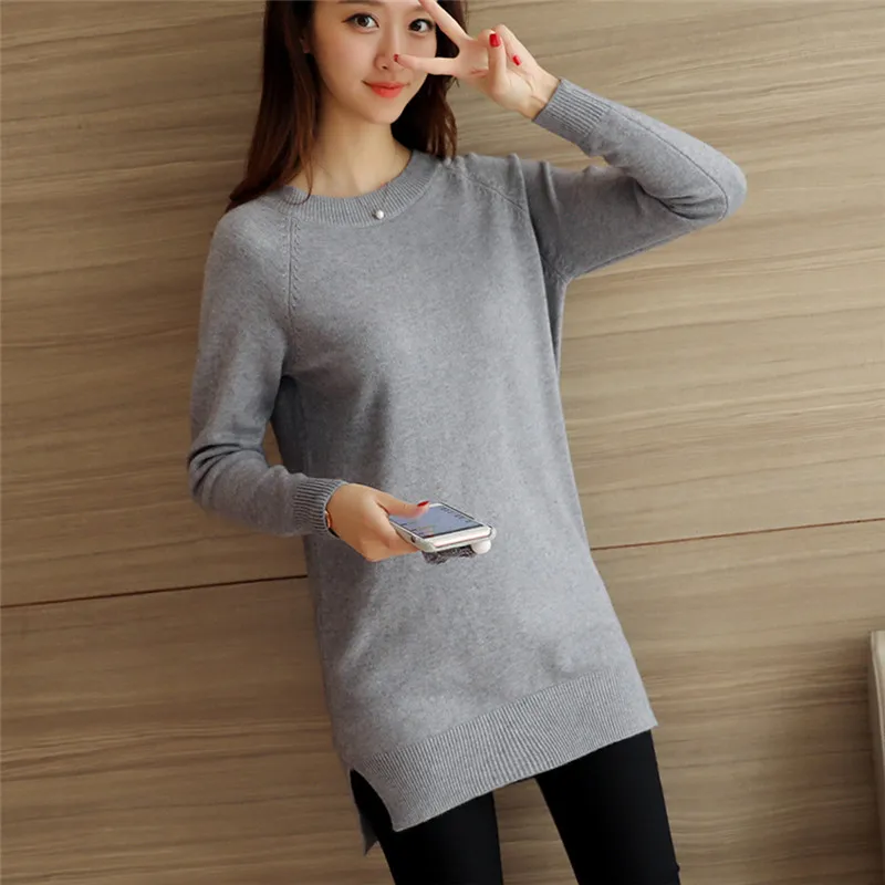 Women O-neck Pullover Wool Knitted Sweater Long Jersey Runway Designer Korean Fashion Knitwear Bottom Stylish Jumper Coat Coffee | Женская