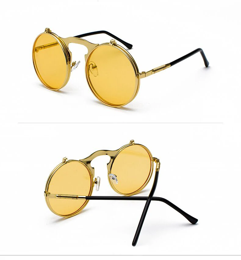 Ретро Красные круглые металлические стимпанк Солнцезащитные очки для мужчин и женщин, модные очки, брендовые дизайнерские Винтажные Солнцезащитные очки для мужчин и женщин, высокое качество