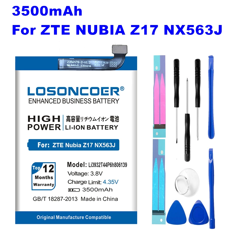 

LOSONCOER Li3932T44P6h806139 3500mAh Battery For ZTE Nubia Z17 NX563J Batteries Gift Discharge tools