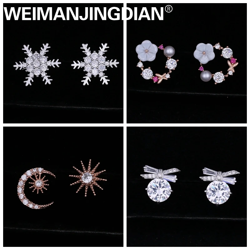 

WEIMANJINGDIAN New Arrival Assorted Designs Cubic Zirconia CZ Crystal Stud Earrings for Women Fashion Zircon Jewelry Gifts
