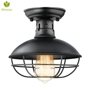 

Mrosaa 60W Vintage Retro Ceiling Light Metal Cage Indoor Lighting Black 110V E26 Hanging Lamp Home Decor Led Light Lamp Black