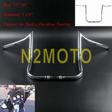 Хромированный руль для мотоцикла диаметром 1-1/4 дюйма 14 дюймов 16 дюймов, руль для 1982-up Harley Touring Baggers, комоды FLHT FLHTC