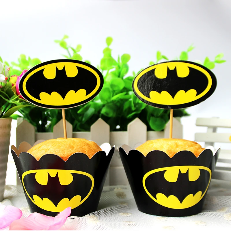 

Cartoon Batman Paper Cupcake Wrappers and Toppers 12pcs Wrappers+12 pcs Toppers Children Birthday Party Decoration