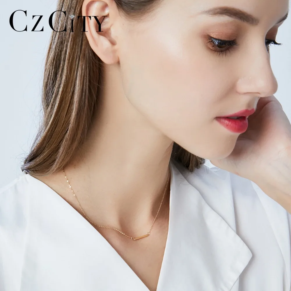 CZCITY, 14K золото, простое длинное ожерелье с подвеской для женщин, элегантное Очаровательное ожерелье на ключицу, 14K желтое золото, ювелирные изделия Au585
