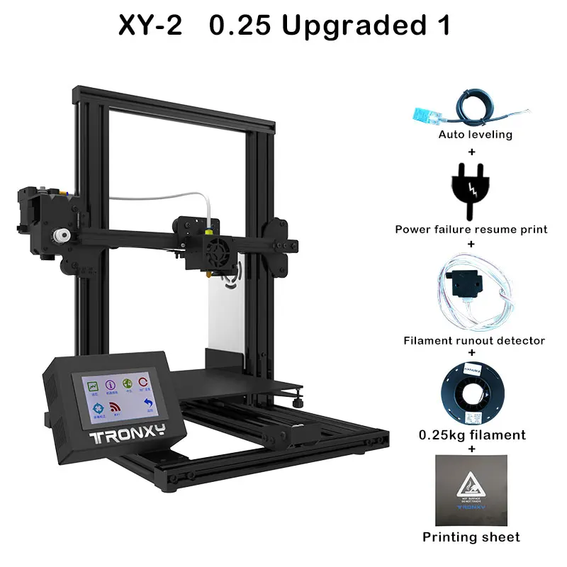 Tronxy XY-2, быстрая сборка, полностью металлический 3d принтер, 220*220*260 мм, высокая печать, магнитная Тепловая бумага, автоматический уровень, 3,5 дюймов, сенсорный экран - Цвет: XY-2 0.25 Upgraded 1